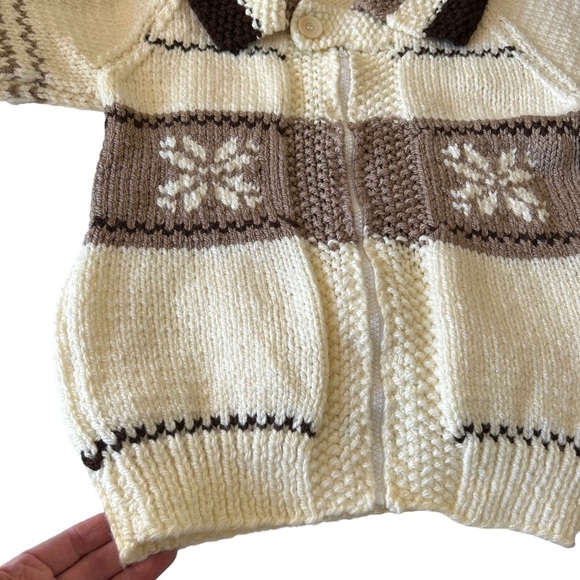 Kids vintage cream handknit fishermen fair isle zip up cardigan size 6 - Picture 3 of 11